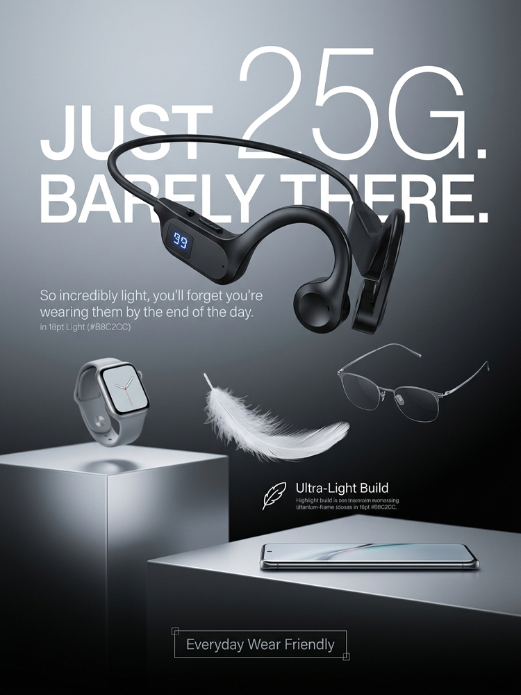 Elderly bone conduction Bluetooth headphones adopt advanced bone conduction sound transmission tech, no need to insert into ear canals 🚫, effectively get rid of ear swelling and soreness from traditional in-ear wearing 😌.