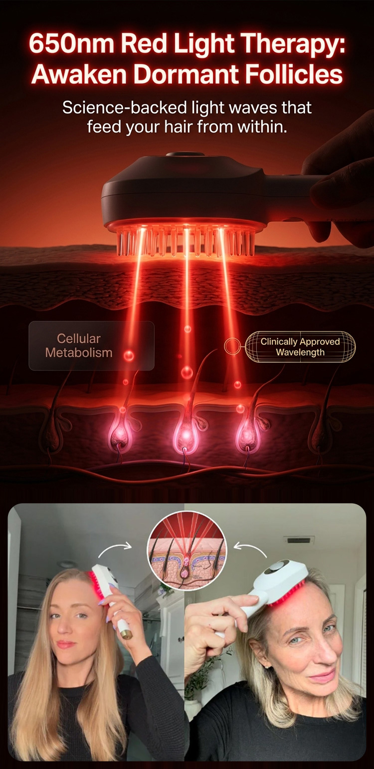 3-in-1 Red Light Hair Growth Comb - Strengthens Hair & Revitalizes Follicles