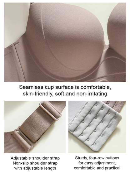 Wire-free, anti-sagging, adjustable bra, invisible and traceless, gathers and collects side breasts