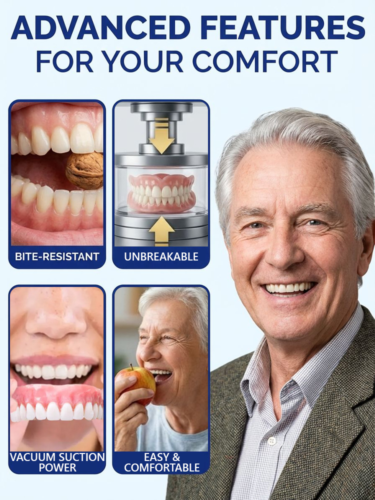 🦷Crafted by Zurich's Top Dental Lab, made of medical-grade elastic silicone, perfect fit & invisible comfort, no awkward fake teeth look.
