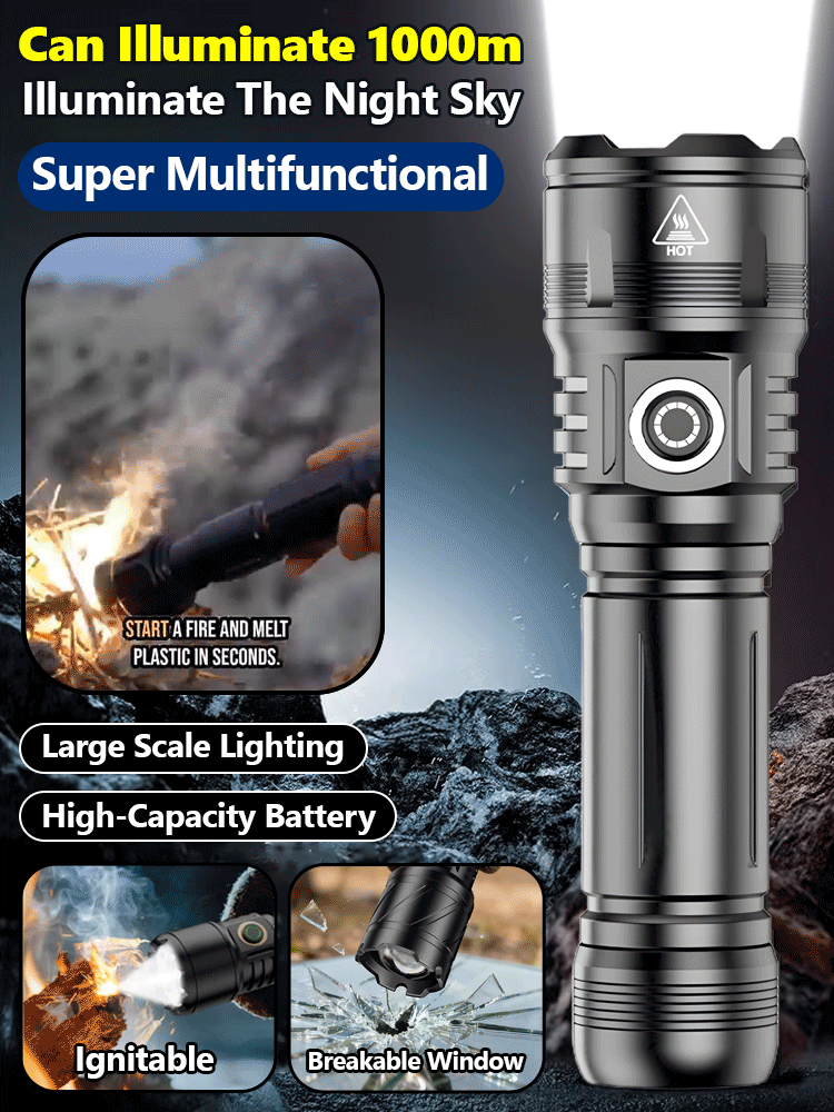 🔥 High-Power Tactical Flashlight | 1000m Long Range, Window-Breaking, Waterproof, Fast Charging, Long Battery Life 🌟