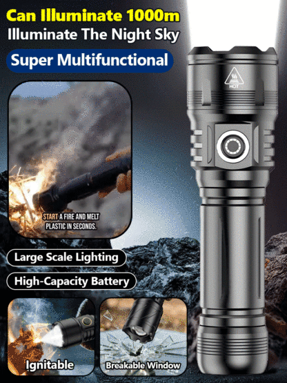 🔥 High-Power Tactical Flashlight | 1000m Long Range, Window-Breaking, Waterproof, Fast Charging, Long Battery Life 🌟
