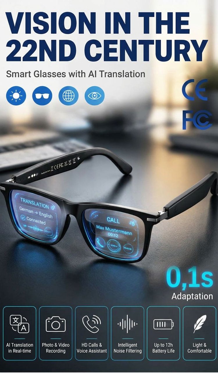 Smart Zoom AI Translation Glasses - Photochromic All-in-One Adaptive Vision Eyewear