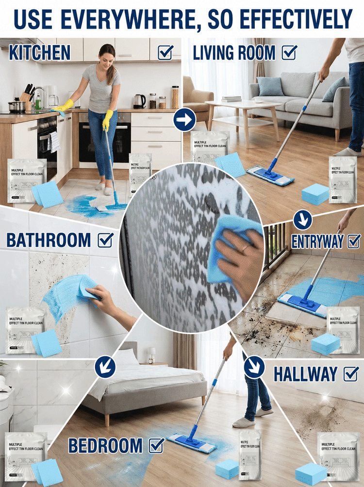 💦1-Second Instant Dissolving All-Purpose Home Floor Cleaning Sheets: Soak and wipe for effortless, rapid cleaning.