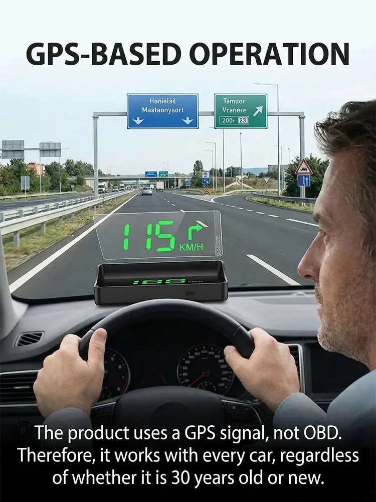 Smart Car HUD Display - Night Vision, GPS Speed Detection & Lane-Level Navigation