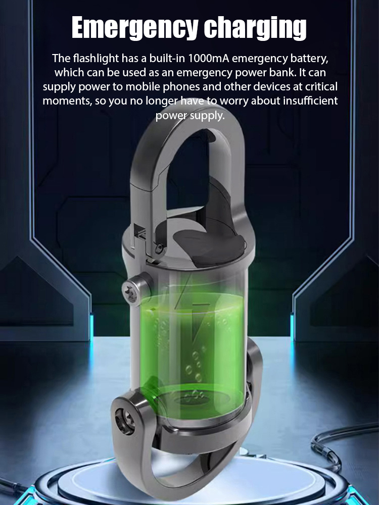 Mini high-intensity flashlight, keychain + power bank + warning light three-in-one