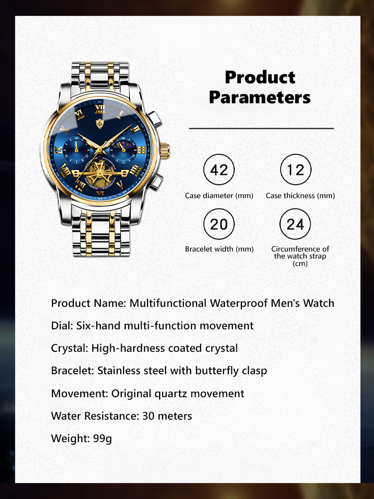 100-meter deep waterproof🌊, perfect for swimming and diving with no worries. Crafted with aerospace-grade stainless steel body🪙 and sapphire crystal watch lens💎, it features outstanding wear & scratch resistance, staying brand new for a decade.