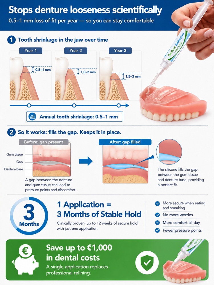 🦷 German Silicone Reline: 3 Months Rock-Solid Hold, No more messy glues!
