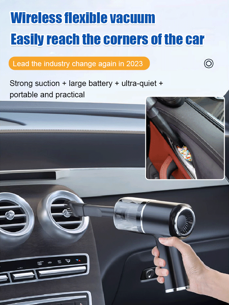 Wireless High-Suction Vacuum Cleaner 🌀: Integrates four functions - vacuuming 🧹, blowing 💨, inflating ⚡, and flushing 💧, meeting multi-scenario cleaning needs for both car and home 🚗🏠.