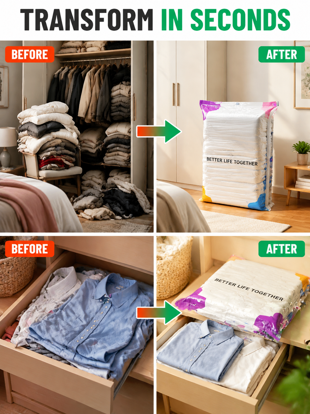 Space-Saving Storage Organizer - Shrinks Size by 70% for Maximum Space