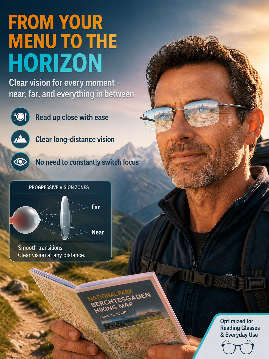 Smart Progressive Glasses - Clear Vision at Every Distance & Light Condition