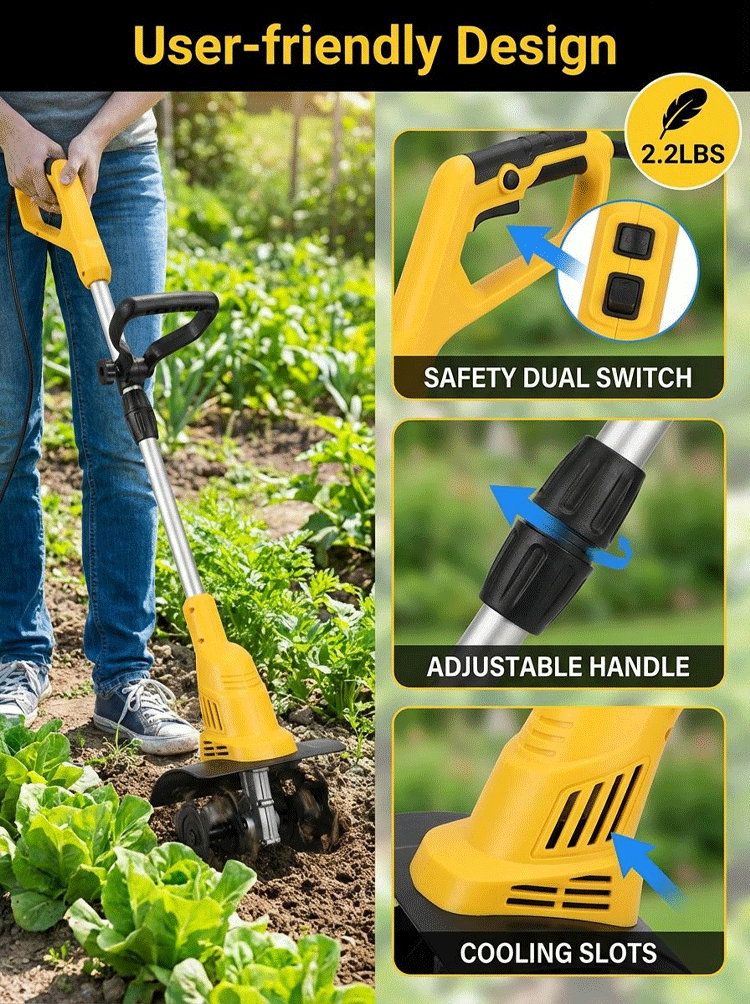 Lightweight Foldable Soil Tiller - High-Torque Garden Cultivating Tool