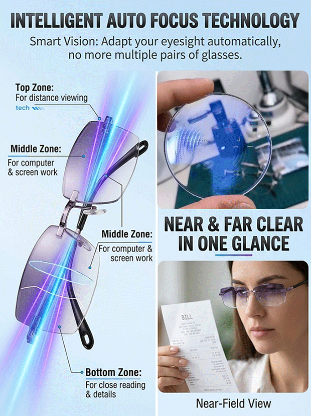 【Ophthalmologist Recommended】👨‍⚕️ Titanium Alloy Smart-Focus Glasses | 0.1s Photochromic (Light-Adaptive) Transition 🌓0-1000 degrees automatic adjustment , No more switching glasses to see near and far! 👓✨