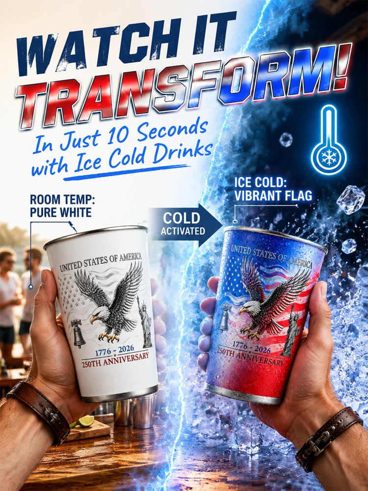 🥂 Toast to the 250th anniversary of our nation! Pour your chilled beverage, and watch the Star-Spangled Banner 🇺🇸 appear vividly on the cup surface.