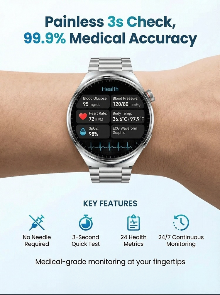 Pain-Free Health Tracker - 99.9% Precision with German Tech & US Chip