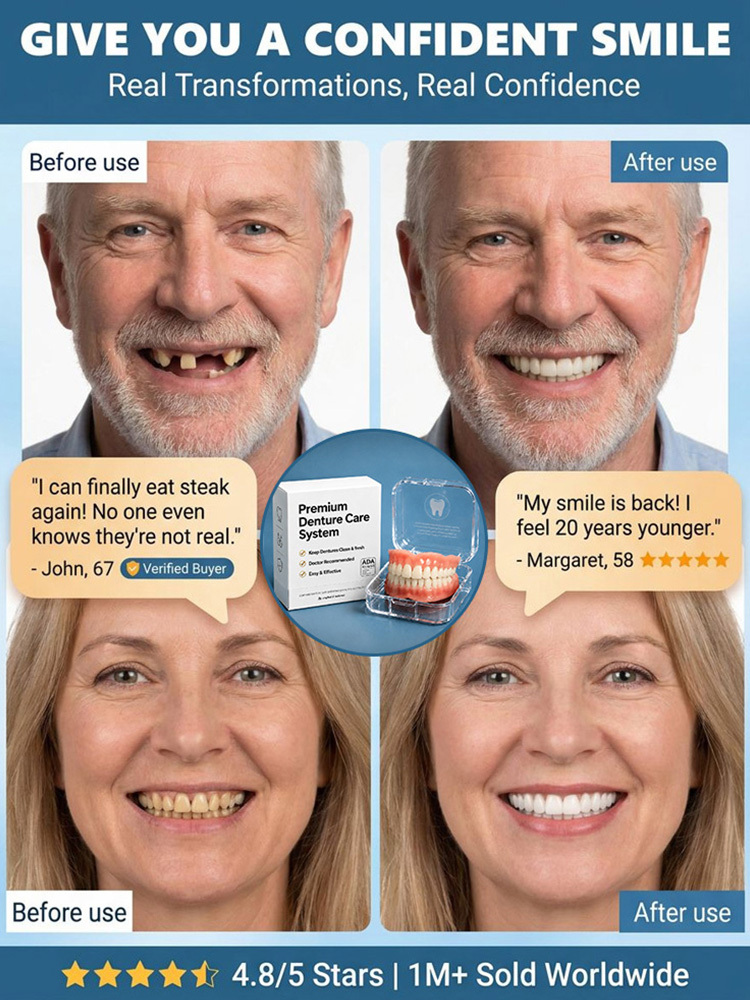 🦷 Direct from the lab: Professional-grade denture kit, instantly regain a natural and perfect smile. Save thousands in exorbitant clinic fees.