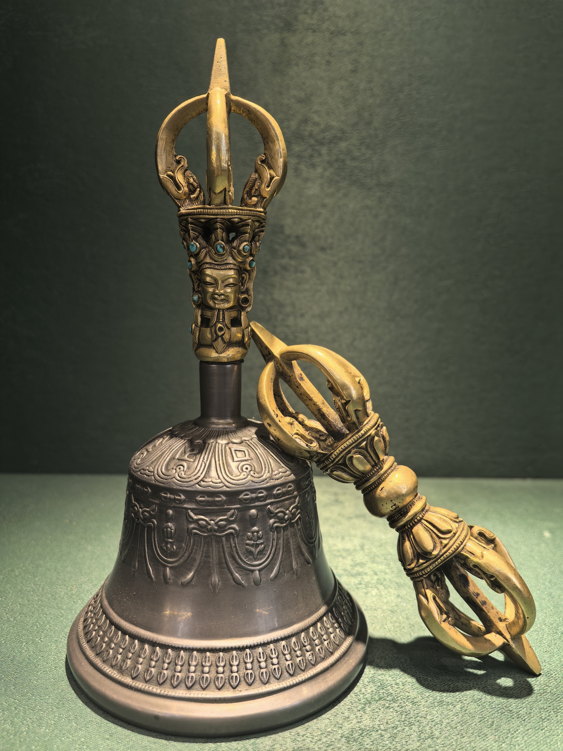 Vajra & Bell Set Ⅲ – with Turquoise Inlay 18cm Handcrafted 