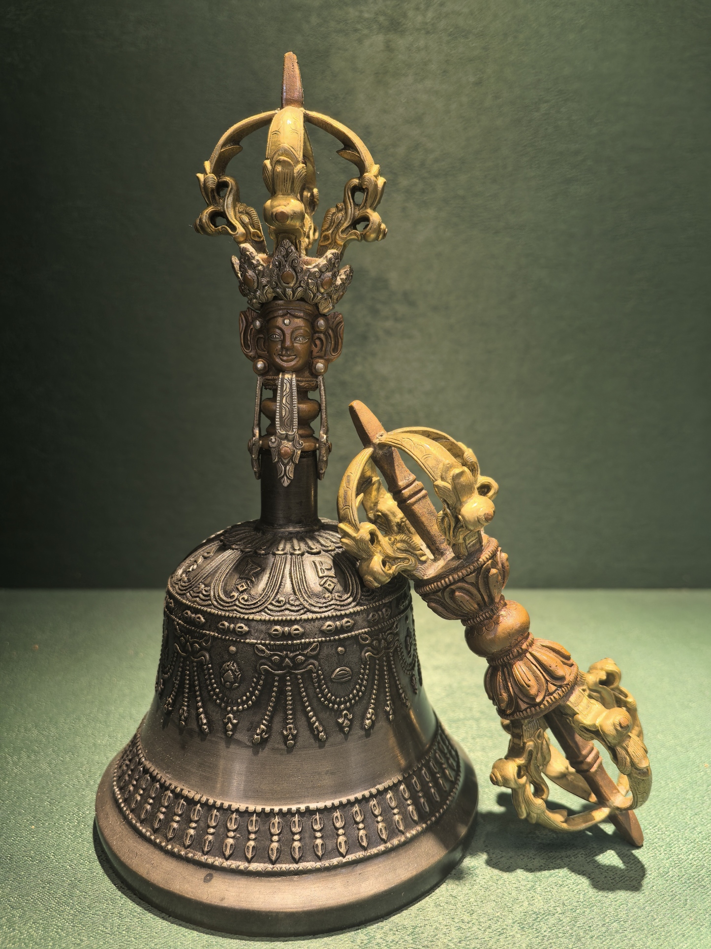 Vajra & Bell Set Ⅳ – 19cm Handcrafted with Bronze, Yellow Brass, Red Copper & Sterling Silver