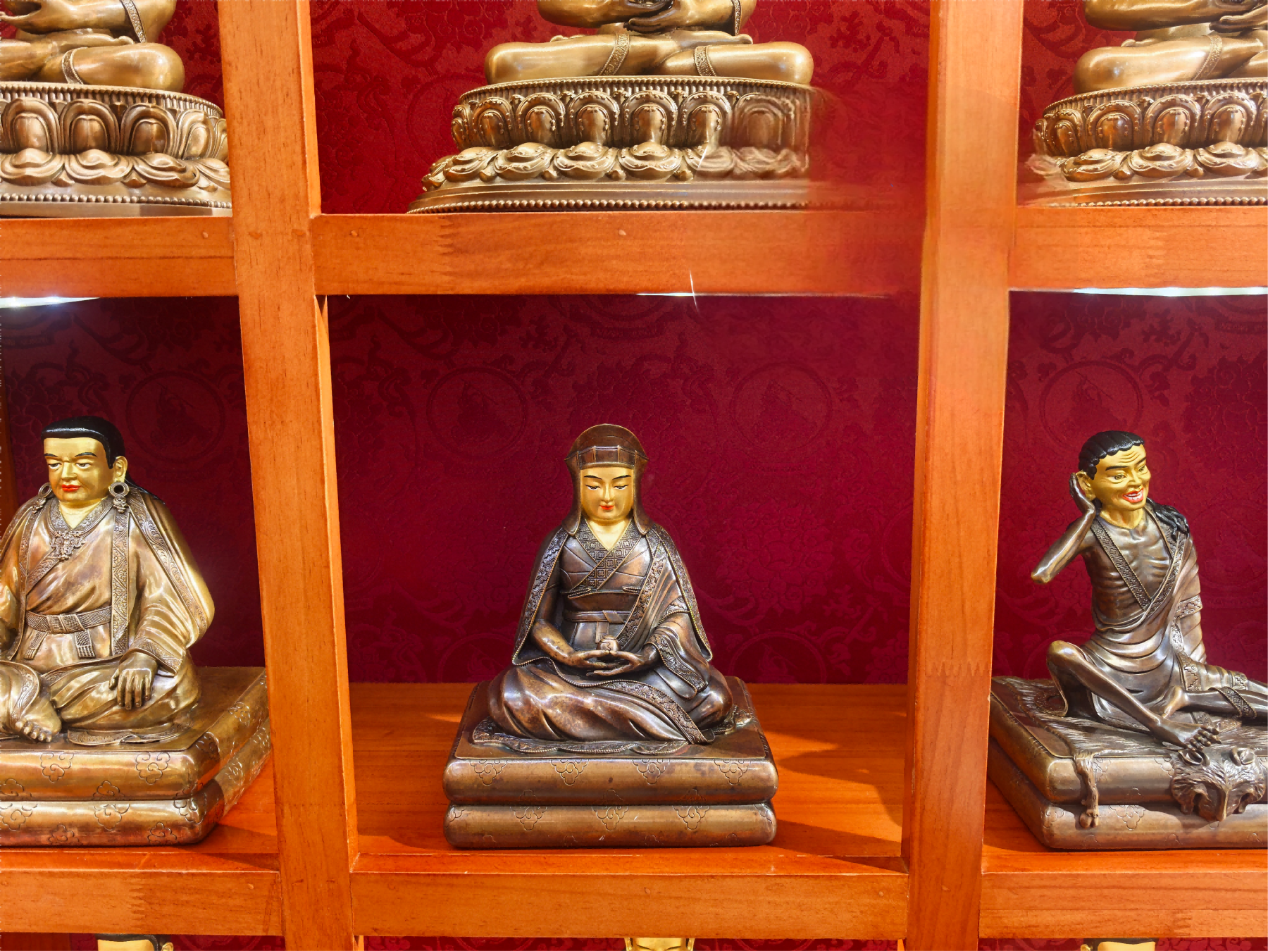 Kagyu Lineage Trinity – 19cm Gilt Copper Statue Set