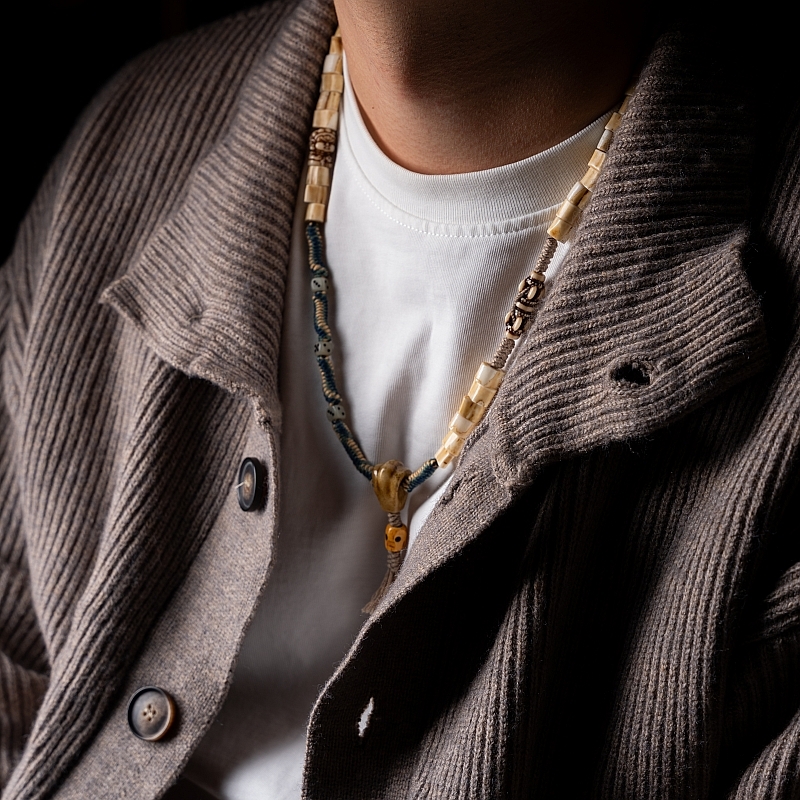 Antler Tip Yak Bone Camel Bone & Agate Mala Bracelet
