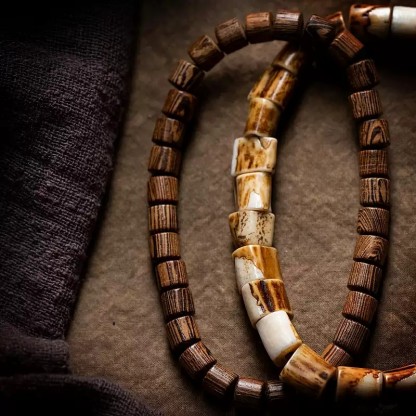 Wilderness Bond: Natural Antler & Chicken-Wing Wood Double-Strand Bracelet