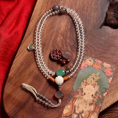 White Tara Blessing – Handcrafted White Glaze Glass (Liu Li) Mala