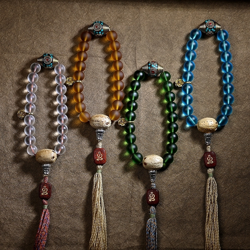 Handcrafted Tibetan Glass Bead Mala Bracelet – 36 Beads of Sacred Wisdom