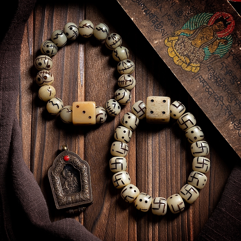 Sacred Guardians Yak Bone Bracelet – "Chitipati & Dice Edition"