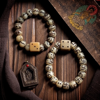 Sacred Guardians Yak Bone Bracelet – "Chitipati & Dice Edition"