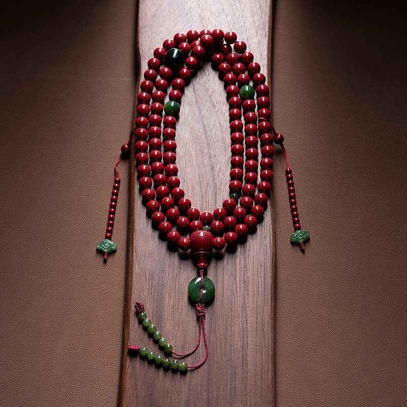 108 Beads Natural Cinnabar & Hetian Jade Mala – Bracelet and Necklace Zodiac Year