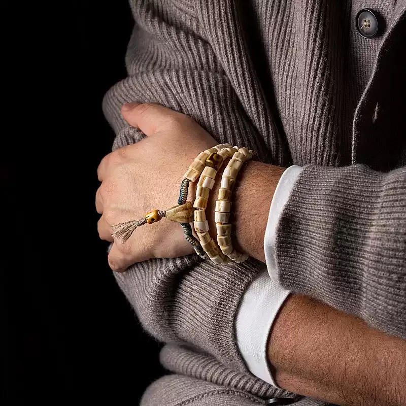 Antler Tip Yak Bone Camel Bone & Agate Mala Bracelet