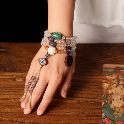 White Tara Blessing – Handcrafted White Glaze Glass (Liu Li) Mala