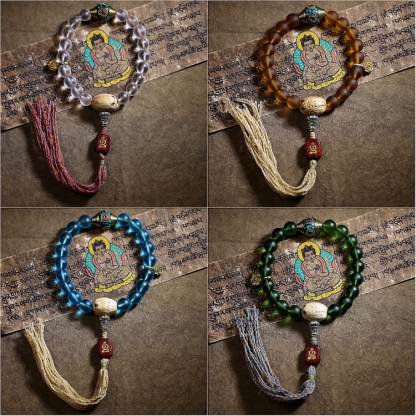 Handcrafted Tibetan Glass Bead Mala Bracelet – 36 Beads of Sacred Wisdom