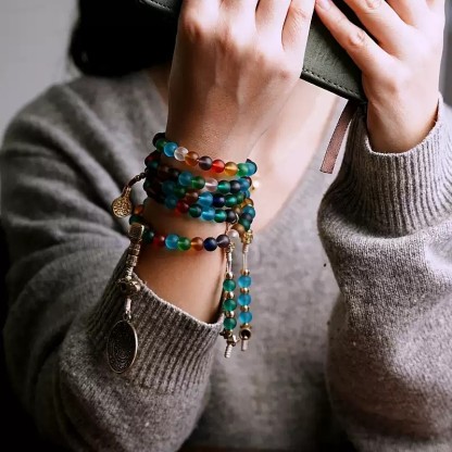 Handcrafted Tibetan-Style Traditional Liu Li 108 Bead Mala