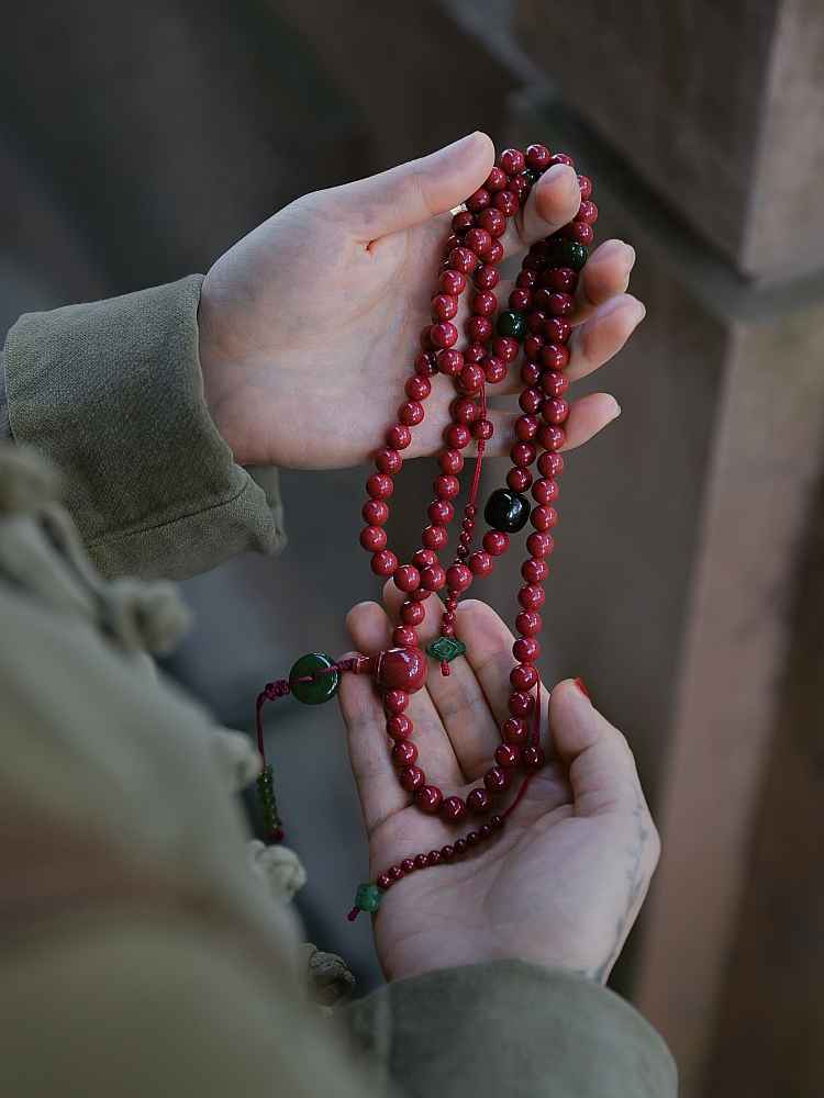 108 Beads Natural Cinnabar & Hetian Jade Mala – Bracelet and Necklace Zodiac Year