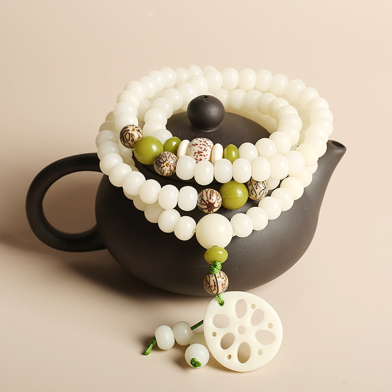 Lotus White Jade Bodhi Seed Mala (108 Beads)