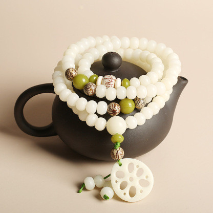 Lotus White Jade Bodhi Seed Mala (108 Beads)