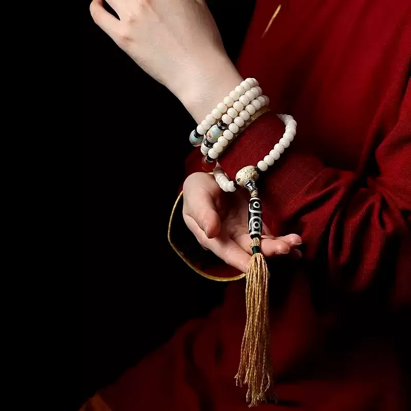 Tibetan White Bodhi Root 108 Mala - Bodhi Necklace & Bracelet