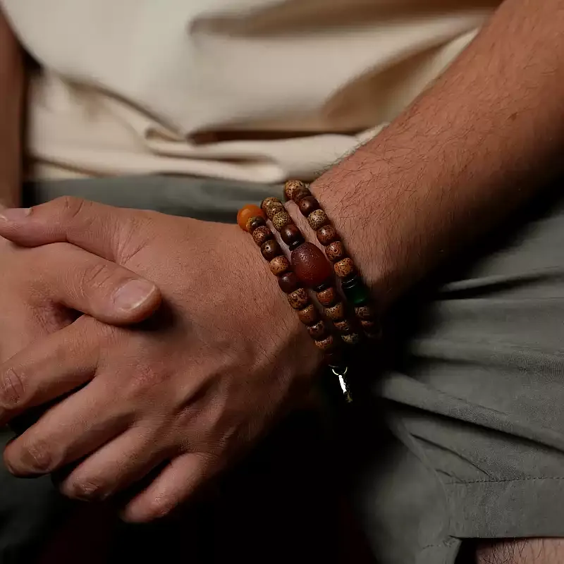 Star Moon Bodhi Seed Chenzi Beads with Dzi Beads Multi-Wrap Bracelet