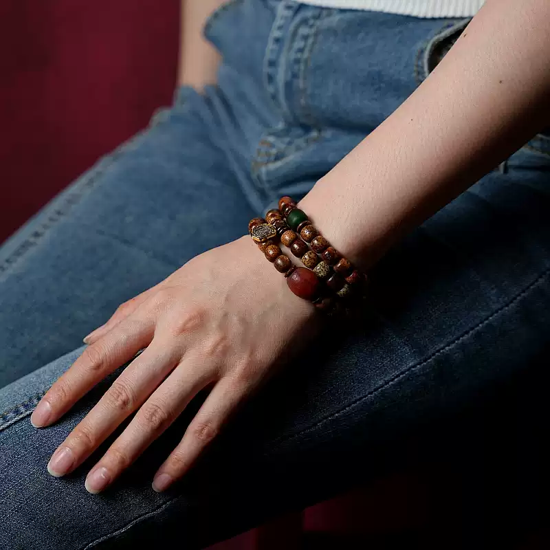 Star Moon Bodhi Seed Chenzi Beads with Dzi Beads Multi-Wrap Bracelet