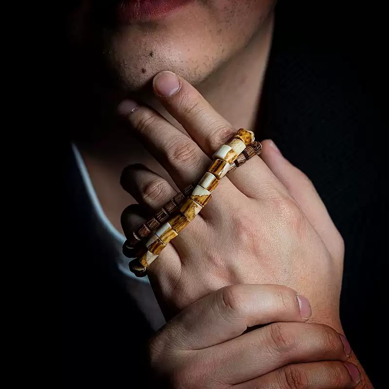 Wilderness Bond: Natural Antler & Chicken-Wing Wood Double-Strand Bracelet