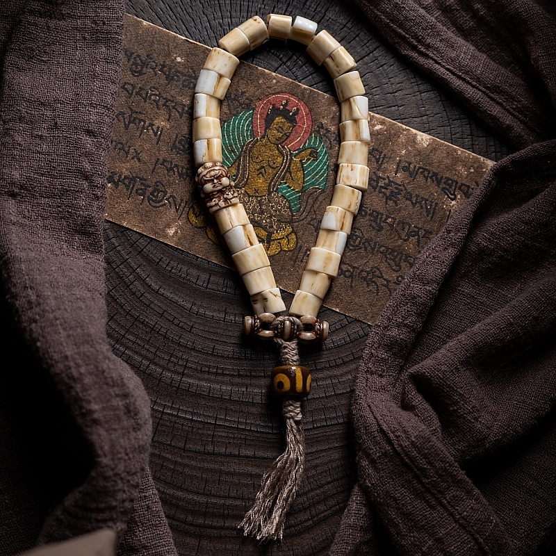 Tibetan Handwoven Antler Bracelet with Yak Bone & Agate Accents