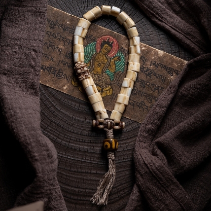 Tibetan Handwoven Antler Bracelet with Yak Bone & Agate Accents