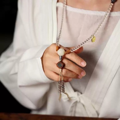 White Tara Blessing – Handcrafted White Glaze Glass (Liu Li) Mala