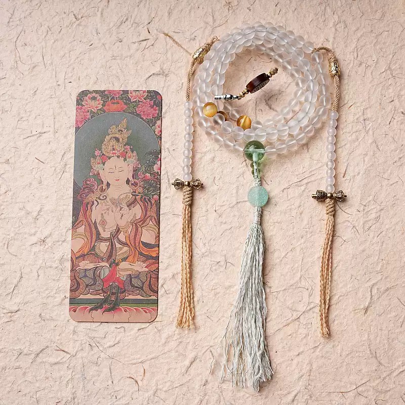 Sacred White Tara Mala – Handcrafted Glass Beads Necklace