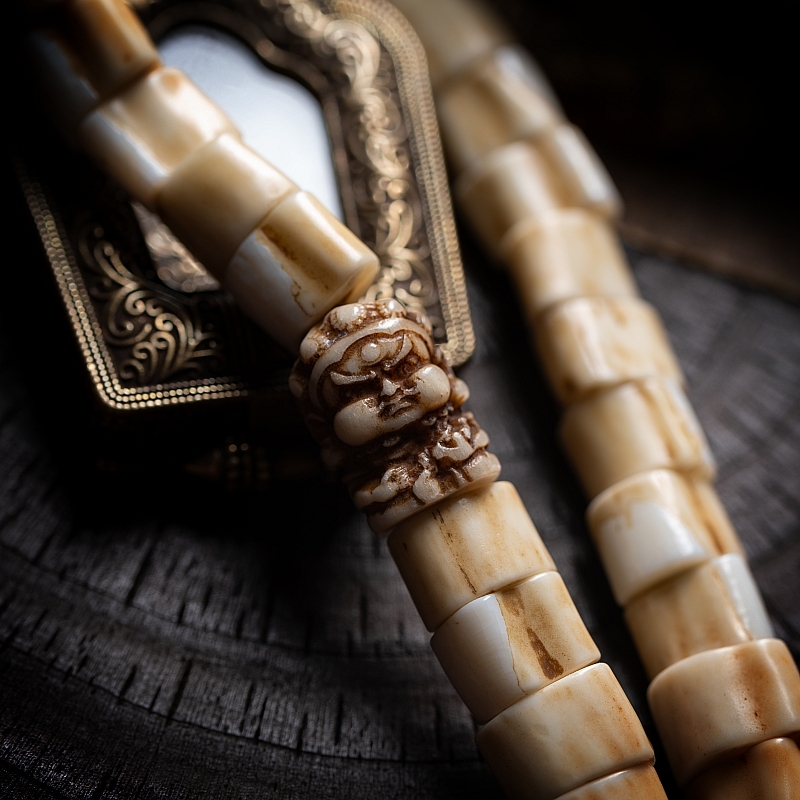 Antler Tip Yak Bone Camel Bone & Agate Mala Bracelet