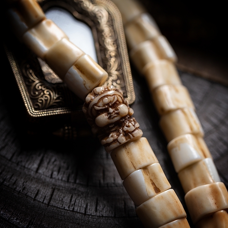 Antler Tip Yak Bone Camel Bone & Agate Mala Bracelet