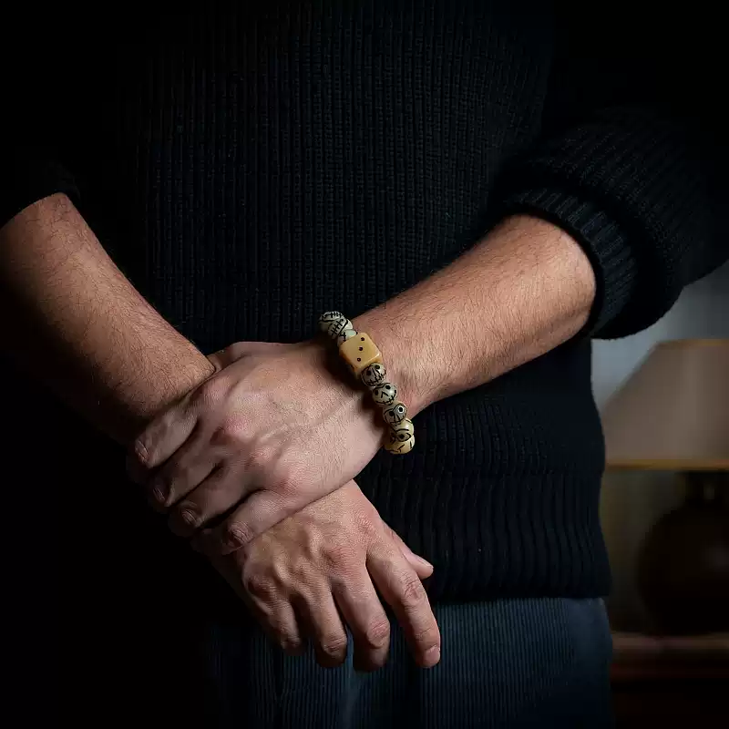 Sacred Guardians Yak Bone Bracelet – "Chitipati & Dice Edition"