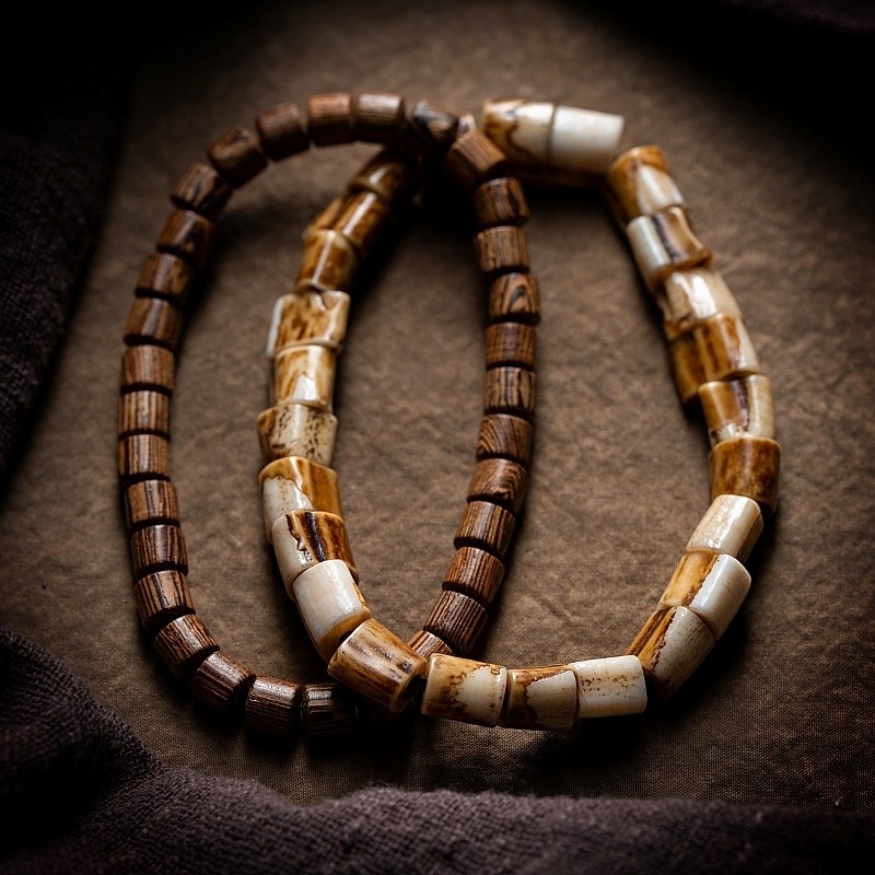 Wilderness Bond: Natural Antler & Chicken-Wing Wood Double-Strand Bracelet