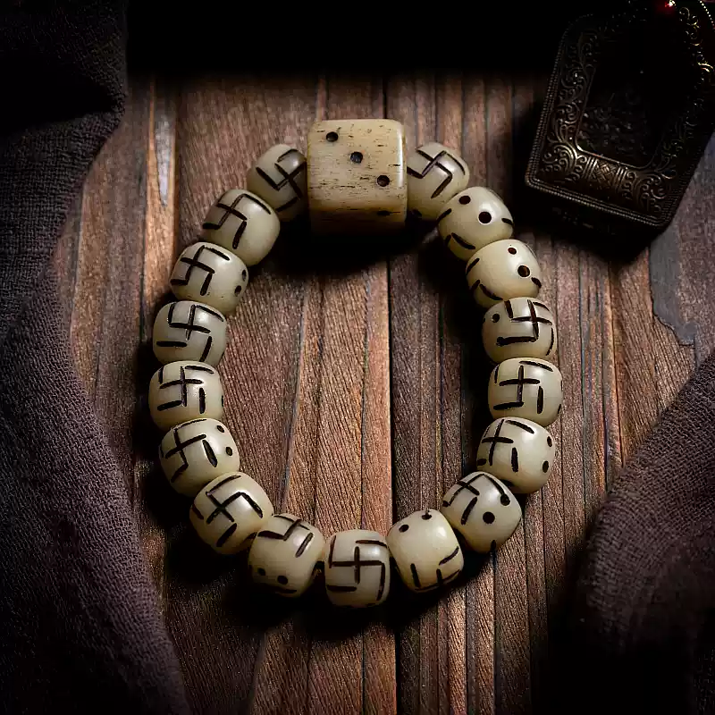 Sacred Guardians Yak Bone Bracelet – "Chitipati & Dice Edition"